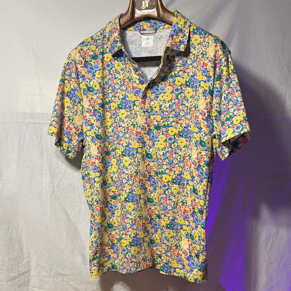 J. Crew Men's Floral Polo Shirt - Yellow and Blue - Picture 2 of 6